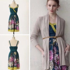 Anthropologie Maeve Silk Hand-painted Floral Dress